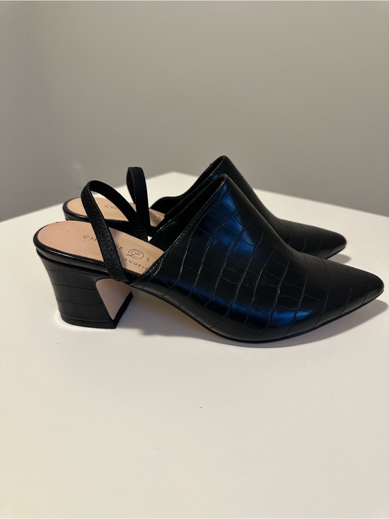 Chinese Laundry Shoes - Chinese Laundry Black Croc Embossed Slingback Block Heel Mules | Pointed Toe